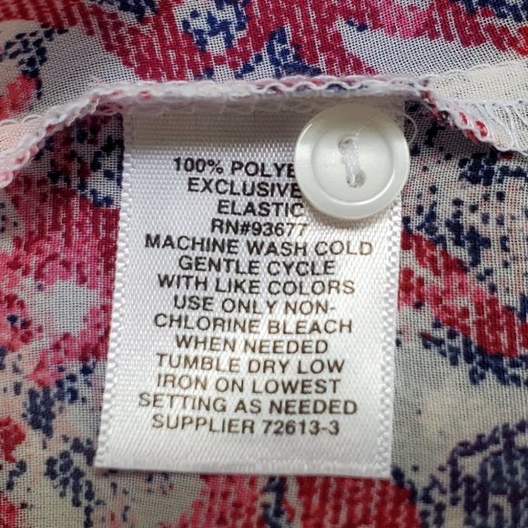 Belle & Sky Blue Red Cream Semi Sheer Pullover Top w/Shirring, L - Picture 10 of 10